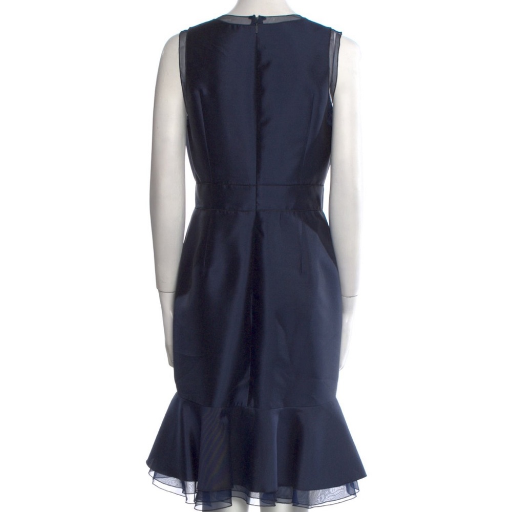 Carolina Herrera Midnight Navy V-Neck Ruffle-Hem Midi Dress - Picture 3 of 14